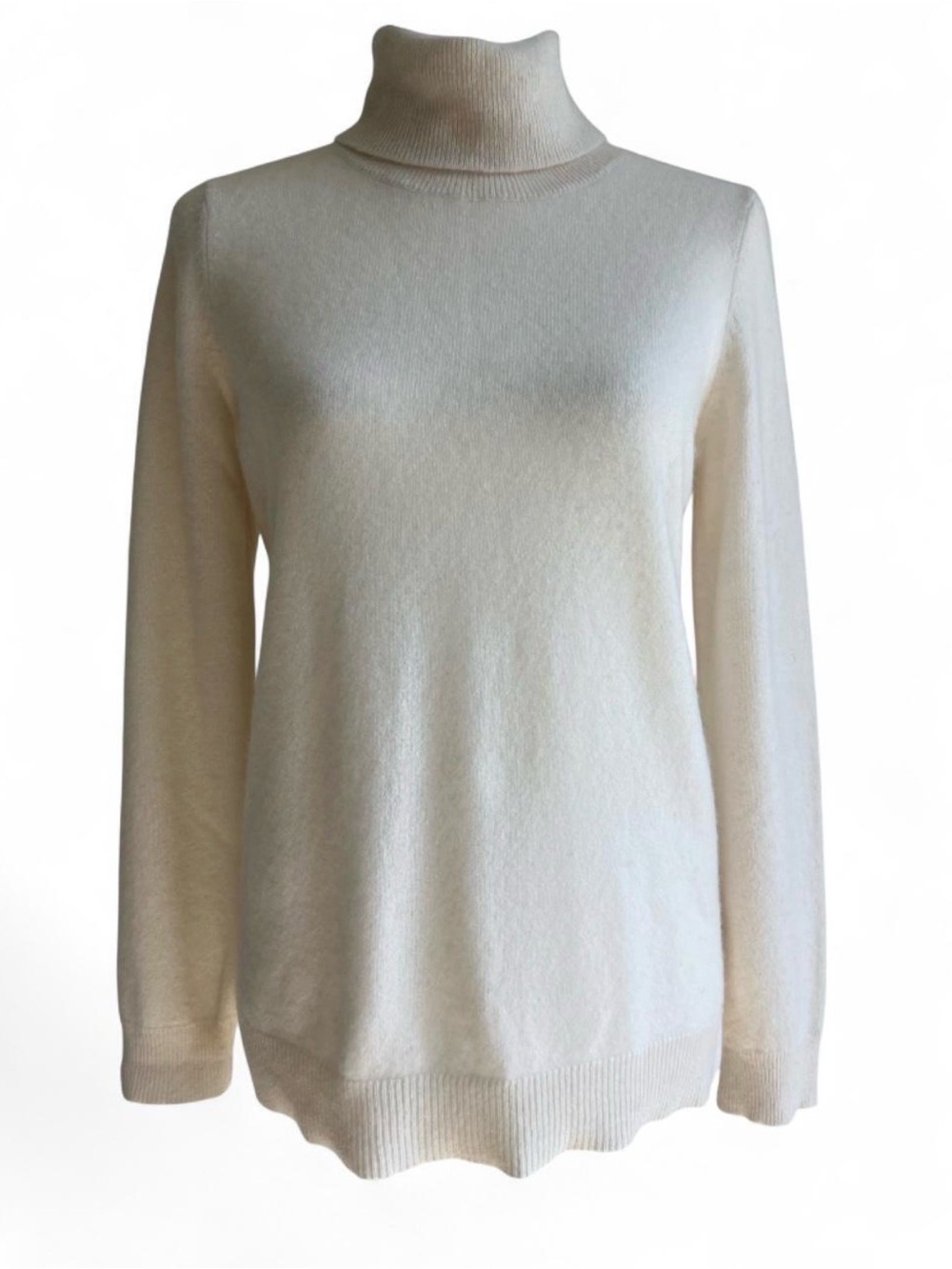 Belle France 100% Cashmere Turtleneck Sweater Cream Ivory Size Medium 2-Ply